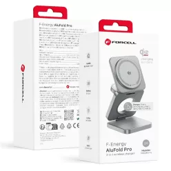   FORCELL AluFold Pro 3 az 1-ben Qi2.2 vezeték nélküli asztali töltő, 25 W, ezüst