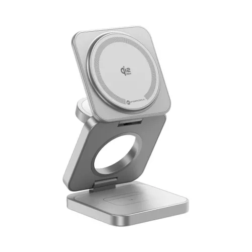 FORCELL AluFold Pro 3 az 1-ben Qi2.2 vezeték nélküli asztali töltő, 25 W, ezüst