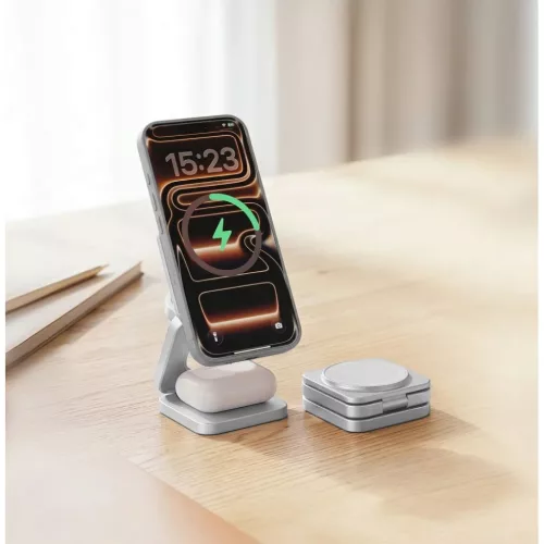 FORCELL AluFold Pro 3 az 1-ben Qi2.2 vezeték nélküli asztali töltő, 25 W, ezüst