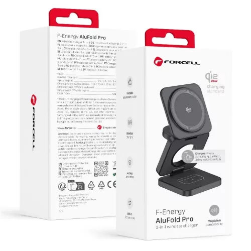 FORCELL AluFold Pro 3 az 1-ben Qi2.2 vezeték nélküli töltő, 25 W, sötétszürke