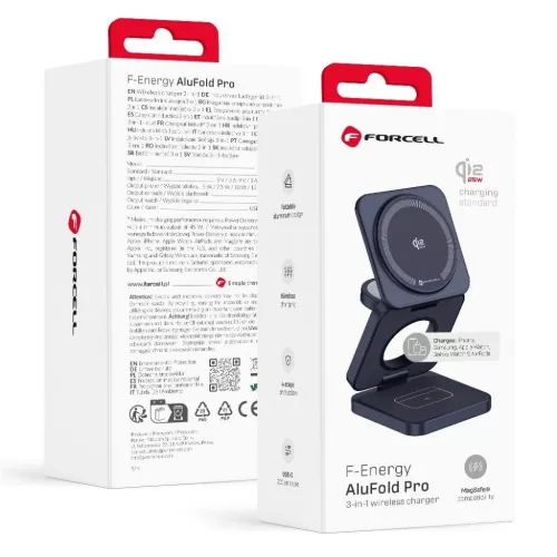 FORCELL AluFold Pro Qi2.2 25 W-os, 3 az 1-ben összecsukható vezeték nélküli töltő, kék