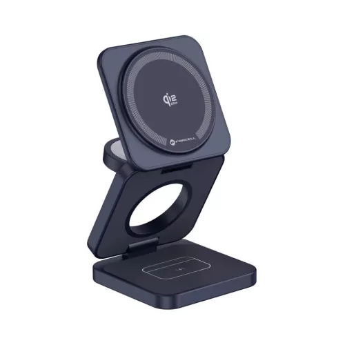FORCELL AluFold Pro Qi2.2 25 W-os, 3 az 1-ben összecsukható vezeték nélküli töltő, kék