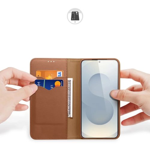 Samsung Galaxy S25 Edge Barna Dux Ducis Hivo fliptok és RFID védelemmel