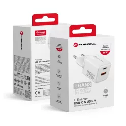   FORCELL F-ENERGY Mini GaN III VT-35C utazó töltő 1 x Type C + 1x USB A csatlakozóval, PD QC4.0 35W fehér