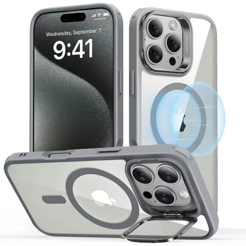 iPhone 16 Pro Szürke Átlátszó ESR Klasszikus Hibrid HaloLock Kitámasztó tok