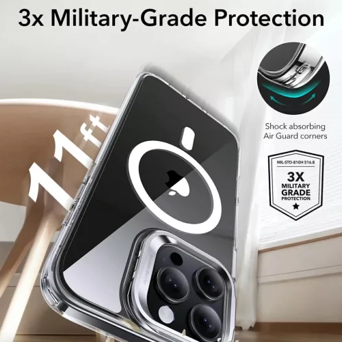 iPhone 16 Pro Szürke Átlátszó ESR Klasszikus Hibrid HaloLock Kitámasztó tok