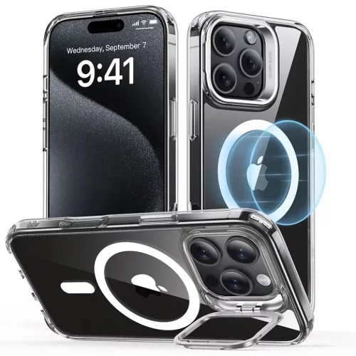 iPhone 16 Pro Szürke Átlátszó ESR Klasszikus Hibrid HaloLock Kitámasztó tok