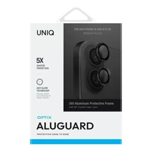 Uniq Optix Alumínium Kamera Lencsevédő iPhone 16 / 16 Plus applikátorral - fekete üvegfólia