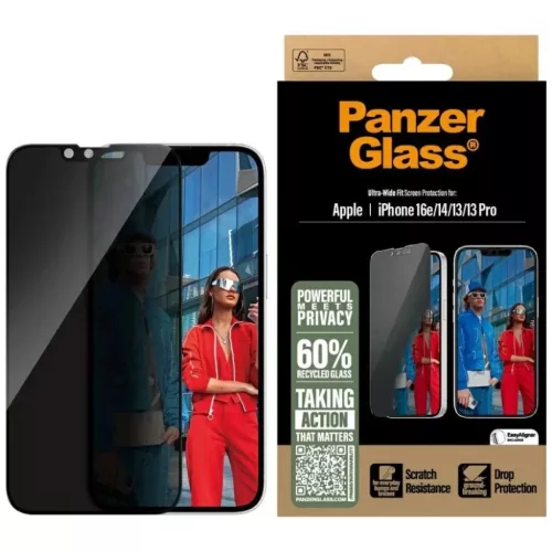 iPhone 16e/17e / 14 / 13 / 13 Pro PanzerGlass Ultra-Wide Fit Privát üvegfólia