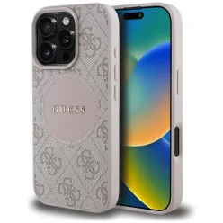   iPhone 16 Pro Rózsaszín Guess 4G Circle Classic Logo MagSafe tok