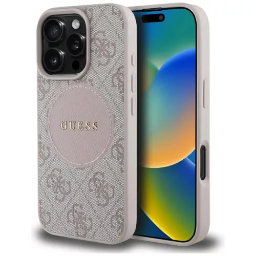 iPhone 16 Pro Rózsaszín Guess 4G Circle Classic Logo MagSafe tok