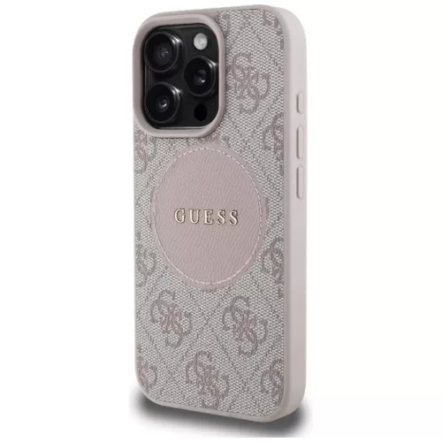 iPhone 16 Pro Rózsaszín Guess 4G Circle Classic Logo MagSafe tok