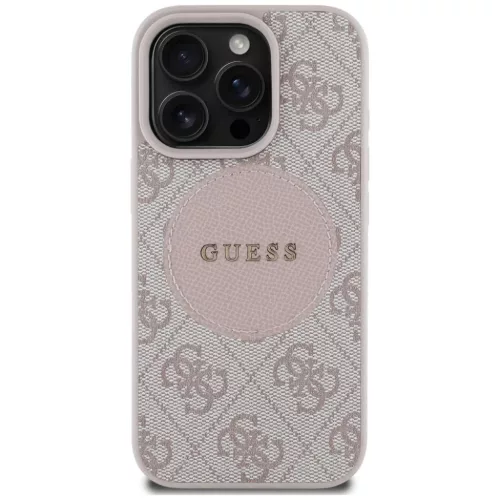 iPhone 16 Pro Rózsaszín Guess 4G Circle Classic Logo MagSafe tok