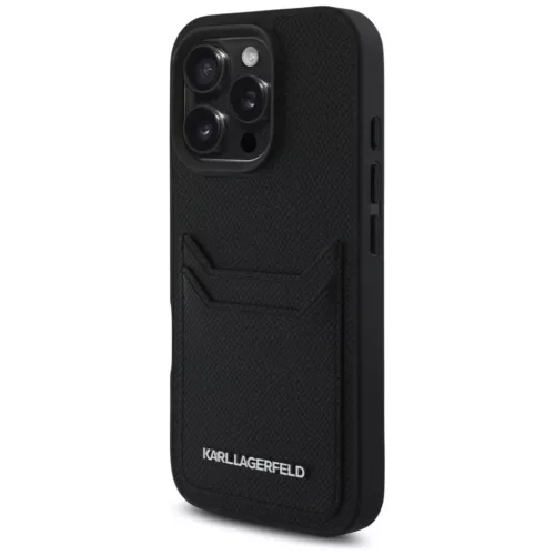 iPhone 16 Pro Fekete Karl Lagerfeld HC Grained PU Cardslot Metal Elong tok