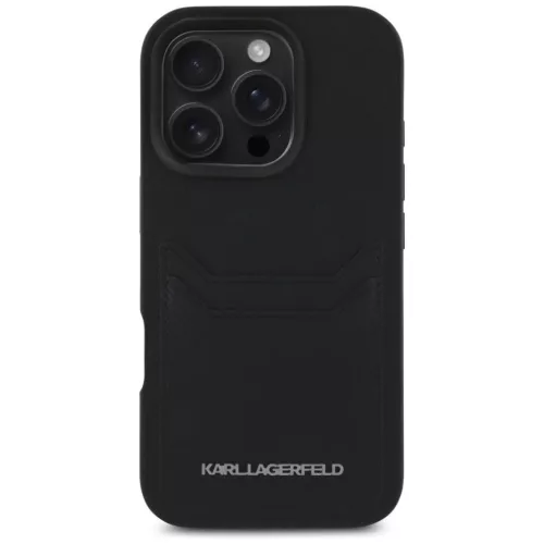 iPhone 16 Pro Fekete Karl Lagerfeld HC Grained PU Cardslot Metal Elong tok
