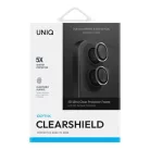 Uniq Optix Clear kameravédő iPhone 16 / 16 Plus applikátorral - Átlátszó fekete üvegfólia