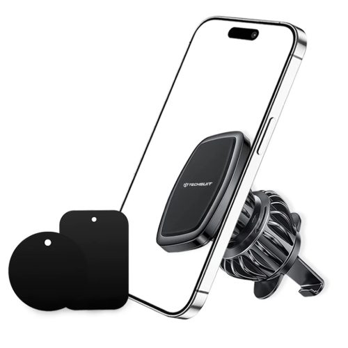 Techsuit - Légkondi Rácsra Rögzíthető Autós Tartó (S2) - Fémlemezekkel, Mágneses Rögzítés N52, 360°-os Forgatási Szög - Fekete