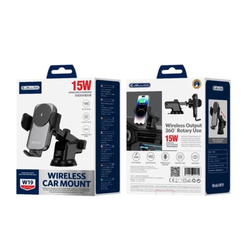 JELLICO autós tartó vezeték nélküli töltéssel W19 15W Fekete