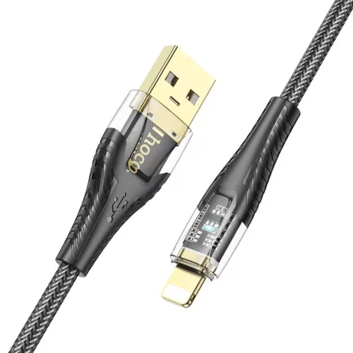 USB A Lightning kábel Hoco 2,4A 1,2 m U121 fekete átlátszó