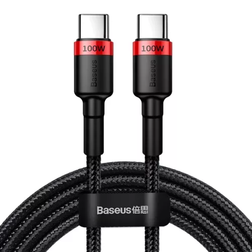 Baseus Cafule Nylon harisnyázott USB-Type C/USB-Type C kábel PD2.0 100W 20V 5A 2 m fekete/piros