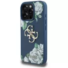 iPhone 16 Pro kék Guess Grained Roses Big 4G logó tok