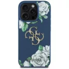 iPhone 16 Pro kék Guess Grained Roses Big 4G logó tok
