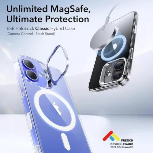iPhone 16 Átlátszó ESR Klasszikus Hibrid HaloLock Kitámasztó tok