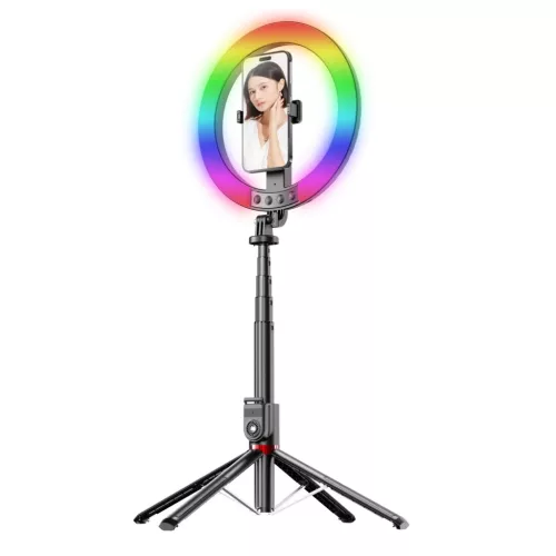 Blavec Selfie Körfényt lámpa Alumínium Aura LED RGB Körfény P50 25cm állvány + távirányító + 2,3 méter (RLP50-TRB23) fekete