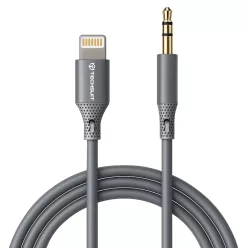   Techsuit - Prémium Kábel Adapter SoundFleX (AC5) - Lightning a 3,5 mm-es Jack-hez, Hi-Fi Minőség, DAC Chip, Szilikagél, 1m - Szürke
