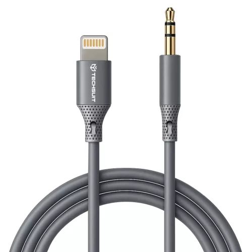 Techsuit - Prémium Kábel Adapter SoundFleX (AC5) - Lightning a 3,5 mm-es Jack-hez, Hi-Fi Minőség, DAC Chip, Szilikagél, 1m - Szürke