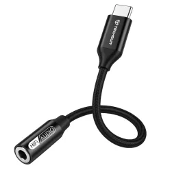   Techsuit - Prémium Kábel Adapter FuseXound (AC13) - Type-C a 3.5mm Jackhez, Hi-Fi Minőség, DAC Chip, 3A, 16bit/48kHz - Fekete