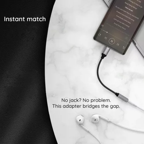Techsuit - Prémium Kábel Adapter FuseXound (AC13) - Type-C a 3.5mm Jackhez, Hi-Fi Minőség, DAC Chip, 3A, 16bit/48kHz - Fekete