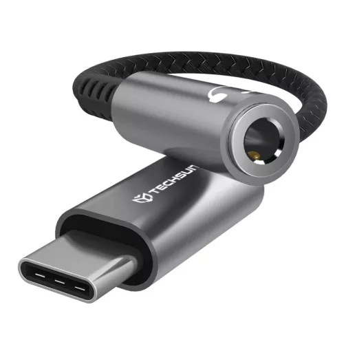 Techsuit - Prémium Kábel Adapter SonicPiX (AC14) - Type-C to 3.5mm Jack, 3A, DAC Chip, Alumínium, Digitális Dekóder - Szürke