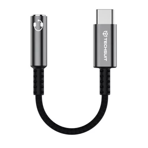 Techsuit - Prémium Kábel Adapter SonicPiX (AC14) - Type-C to 3.5mm Jack, 3A, DAC Chip, Alumínium, Digitális Dekóder - Szürke