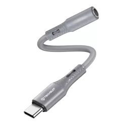   Techsuit - Prémium Hang Adapter SoundFleX (AC1) - Type-C - 3,5 mm Jack, Hi-Fi Minőség, DAC Chip, Szilikagél, 0,1 m - Szürke
