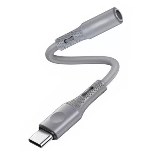Techsuit - Prémium Hang Adapter SoundFleX (AC1) - Type-C - 3,5 mm Jack, Hi-Fi Minőség, DAC Chip, Szilikagél, 0,1 m - Szürke