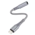 Techsuit - Prémium Kábel Adapter SoundFleX (AC2) - Villámcsatlakozó 3,5 mm-es Jackhez, Hi-Fi Minőség, DAC Chip, Szilikagél, 0,1m - Szürke