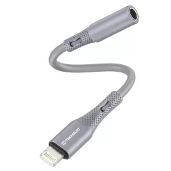   Techsuit - Prémium Kábel Adapter SoundFleX (AC2) - Villámcsatlakozó 3,5 mm-es Jackhez, Hi-Fi Minőség, DAC Chip, Szilikagél, 0,1m - Szürke