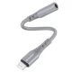 Techsuit - Prémium Kábel Adapter SoundFleX (AC2) - Villámcsatlakozó 3,5 mm-es Jackhez, Hi-Fi Minőség, DAC Chip, Szilikagél, 0,1m - Szürke