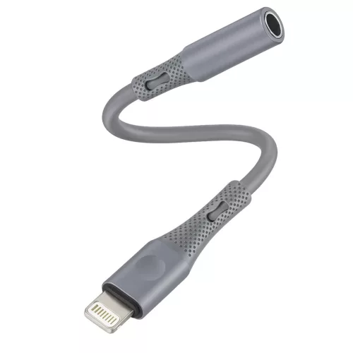 Techsuit - Prémium Kábel Adapter SoundFleX (AC2) - Villámcsatlakozó 3,5 mm-es Jackhez, Hi-Fi Minőség, DAC Chip, Szilikagél, 0,1m - Szürke