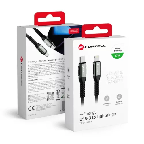 FORCELL F-ENERGY C259 kábel Type C - Lightning PD 3A 27W Cafule 0,5 m fekete