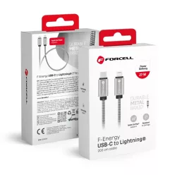   FORCELL F-ENERGY Metal C238 kábel Type C Lightning-hez PD 3A 27W 2 m ezüst