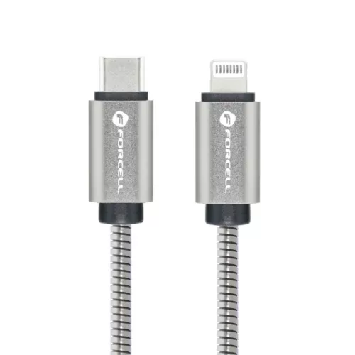 FORCELL F-ENERGY Metal C238 kábel Type C Lightning-hez PD 3A 27W 2 m ezüst