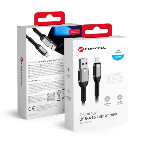 FORCELL F-ENERGY C257 Lightning USB kábel 2,4A 12W Cafule 0,25 m fekete