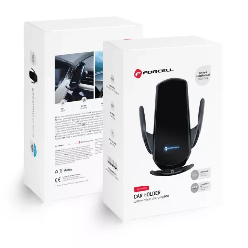 FORCELL autós tartó vezeték nélküli töltéssel automata érzékelővel + mágneses adapterekkel HS1 15W fekete