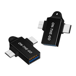   Techsuit - OTG Adapter AluCoreX (A15) - 3 az 1-ben, USB-ről Micro-USB-re + Type-C, Csatlakoztat és Játszik, Alumínium Ötvözet - Fekete