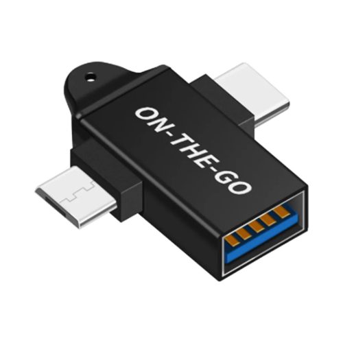 Techsuit - OTG Adapter AluCoreX (A15) - 3 az 1-ben, USB-ről Micro-USB-re + Type-C, Csatlakoztat és Játszik, Alumínium Ötvözet - Fekete