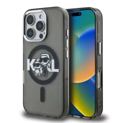   iPhone 16 Pro Fekete Karl Lagerfeld IML Glitter Karl and Choupette Sketch MagSafe tok