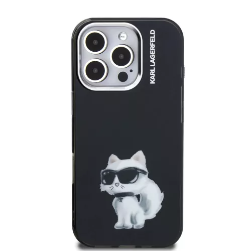 iPhone 16 Pro Fekete Karl Lagerfeld IML Aquarelle Choupette tok