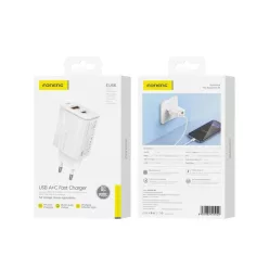 FONENG fali töltő EU66 PD 20W 1xUSB-C + 1xUSB QC3.0 Fehér